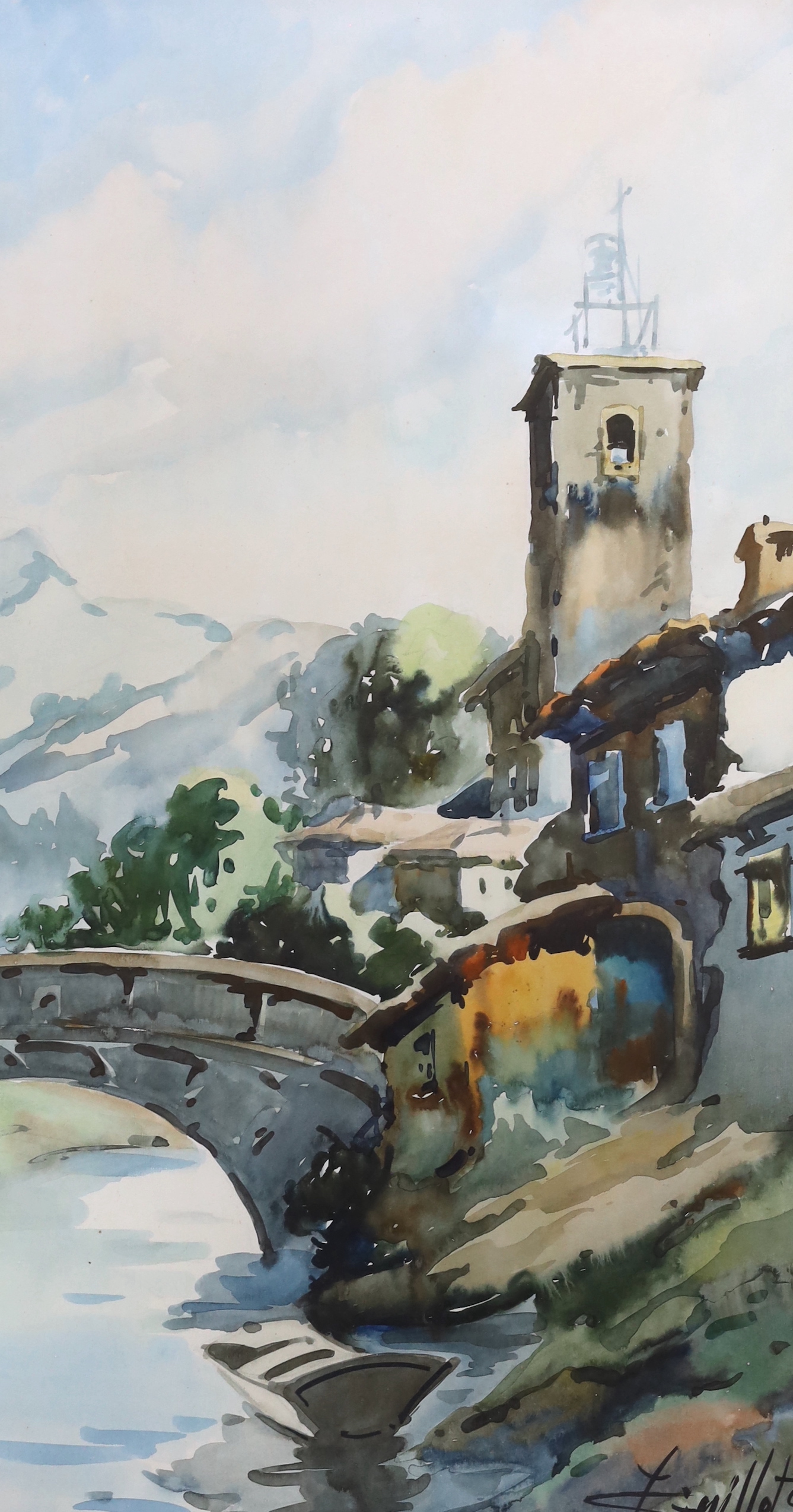 Javier Varela Guillot, four watercolours, Spanish town scene and Northern Spanish landscapes, signed and dated, largest 63 x 43cm